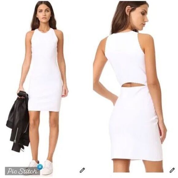 Elizabeth And James Capri Split Shoulder White Bodycon Dress - Picture 1 of 8